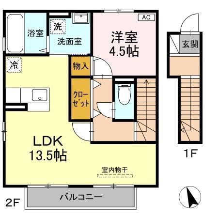 カーサ ソレイユ(1LDK/2階)の間取り写真