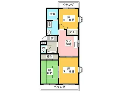 グラシア(3DK/2階)の間取り写真