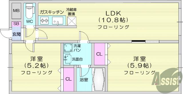 ライフシティ(2LDK/2階)の間取り写真