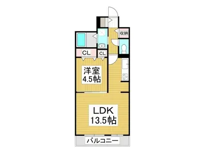 コンフォーティア中洲IV B棟(1LDK/1階)の間取り写真