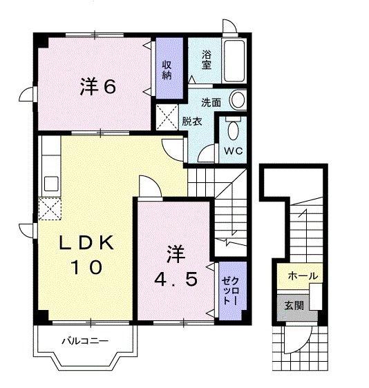 エスポワール古国府A(2LDK/2階)の間取り写真