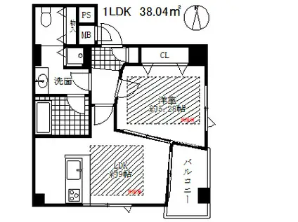 ポコアポコ三宮ハイタワー(1LDK/7階)の間取り写真