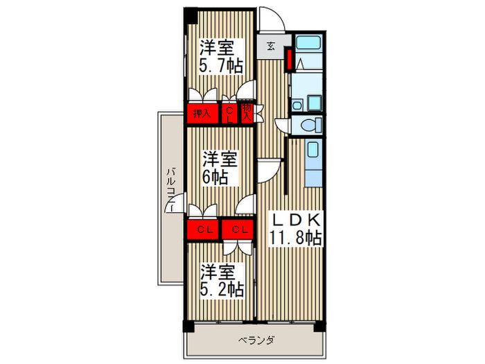 ルクレ川口イースト(3LDK/2階)の間取り写真