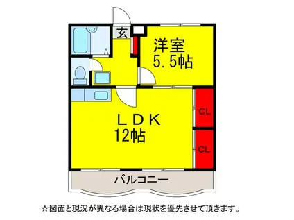 ノアメゾンB棟(1LDK/3階)の間取り写真