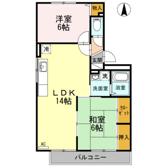 ハイカムール玉木(2LDK/3階)の間取り写真