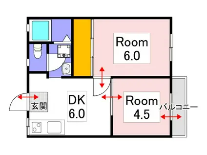 宇治郷コーポ(2DK/2階)の間取り写真