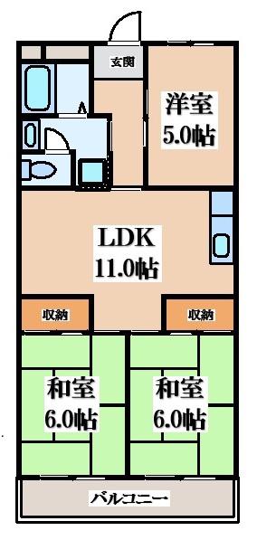 ハイム太子堂(3LDK/4階)の間取り写真