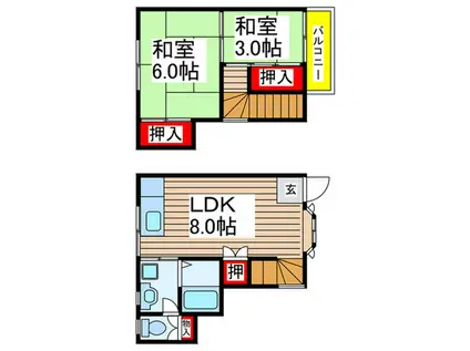 コーポラス丸秀C棟(2LDK/1階)の間取り写真