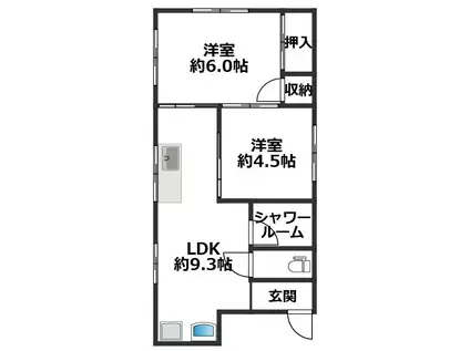 ハイツ中道(2DK/3階)の間取り写真