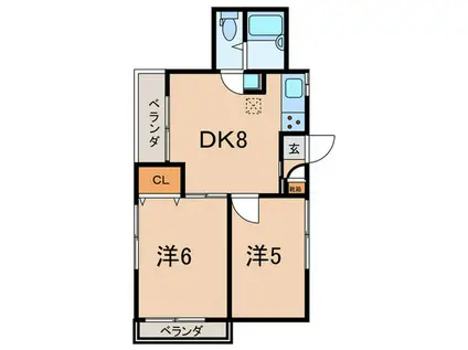 メゾンフラワー(2DK/1階)の間取り写真