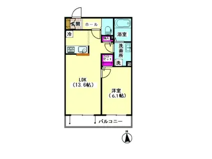 パルシェ萩中(1LDK/2階)の間取り写真