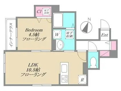イーリス西大井(1LDK/1階)の間取り写真