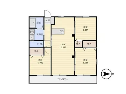 つばさハイムD D(3LDK/2階)の間取り写真