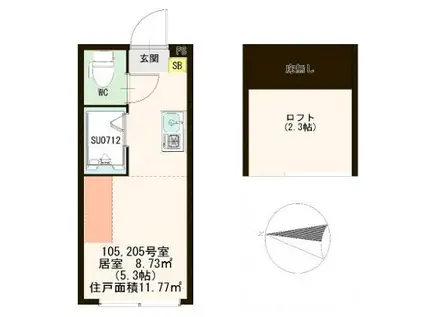 ハーモニーテラス東陽IV(ワンルーム/2階)の間取り写真