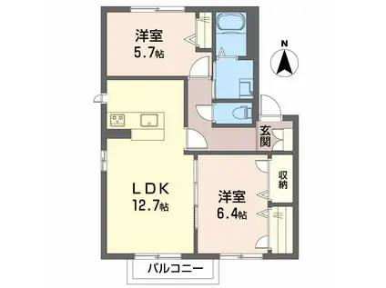 フォーリスト B棟(2LDK/1階)の間取り写真