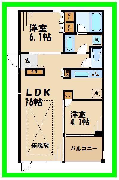 ガーデニエール砧 ウエスト(2LDK/5階)の間取り写真