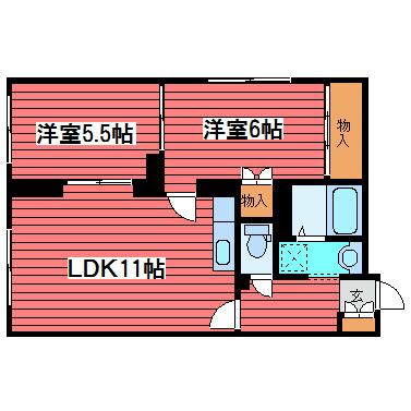 プルーデンス西岡(2LDK/1階)の間取り写真