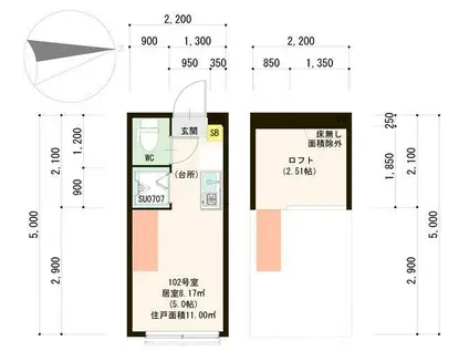 アカツキテラス和泉(ワンルーム/1階)の間取り写真
