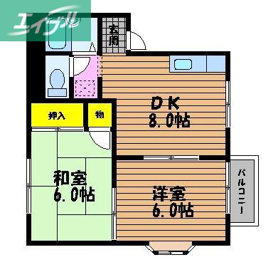 ミューゼフルールA棟(2DK/2階)の間取り写真