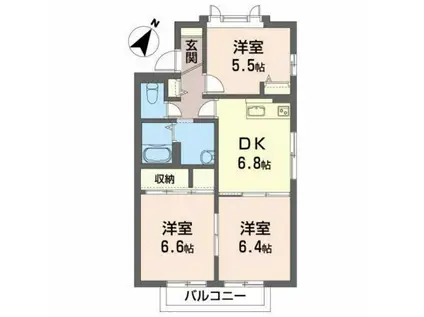 ベルハイムII(3DK/1階)の間取り写真