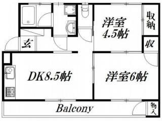 エクスト神田町(2DK/2階)の間取り写真