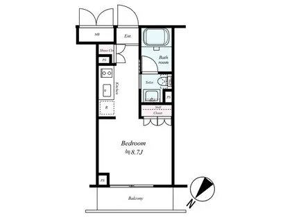 レヴィーガときわ台CROB(ワンルーム/2階)の間取り写真