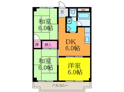 クローバーハイツ千里丘(3DK/3階)の間取り写真