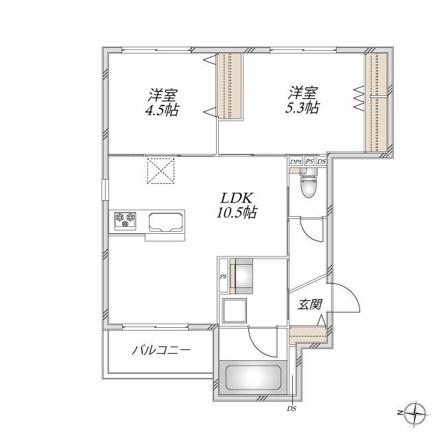 尼崎市南武庫之荘3丁目ヘーベルメゾン(2LDK/3階)の間取り写真