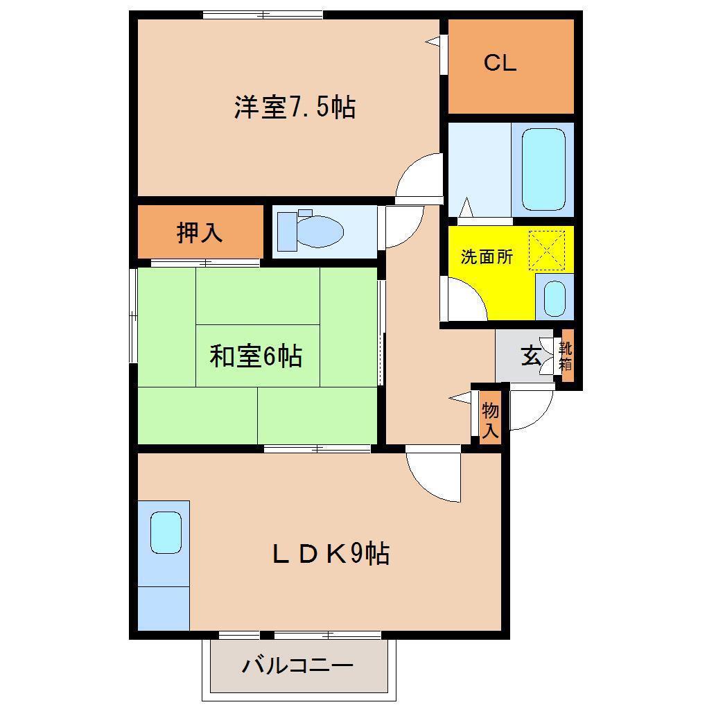 ウィステリアM棟(2LDK/2階)の間取り写真