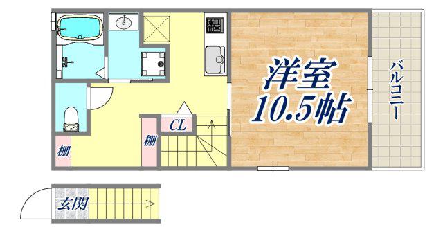Kパラッツォ垂水泉が丘(1K/2階)の間取り写真