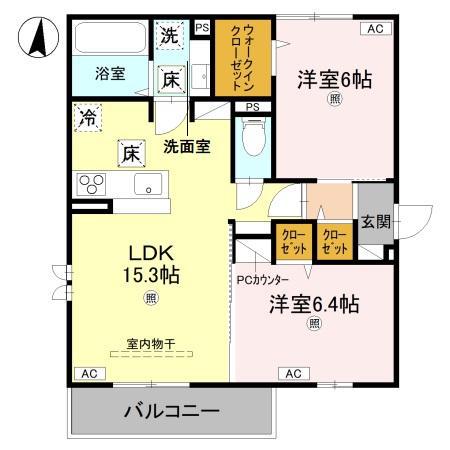 D-REGALO大願寺(2LDK/1階)の間取り写真