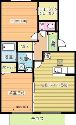 エクレールグランデB棟(2LDK/1階)の間取り写真
