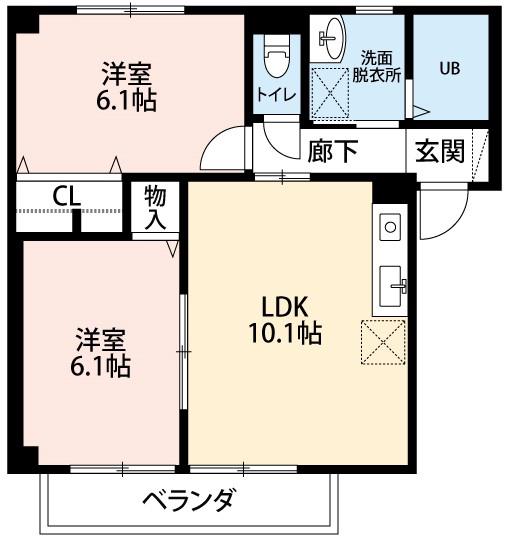 コンフォート西河原(2LDK/2階)の間取り写真