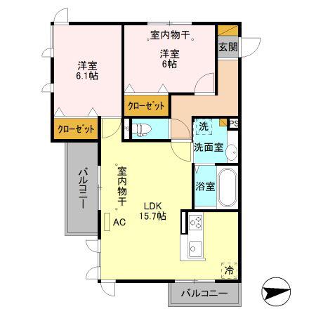 クレセントコート (2LDK/2階)の間取り写真