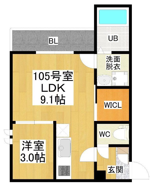 GRANDTIC東枇杷島駅前(1LDK/1階)の間取り写真