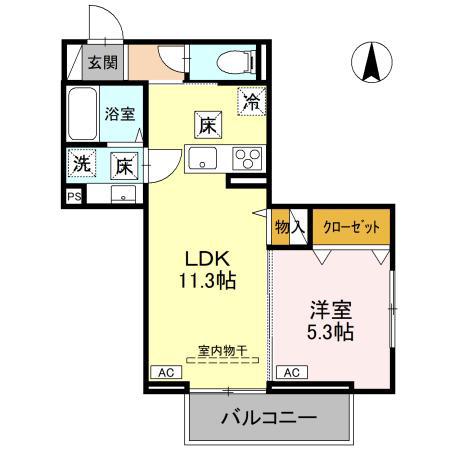 ノーブルラフィネ土呂町(1LDK/1階)の間取り写真