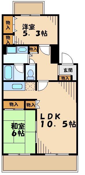 フィール野川B(2LDK/3階)の間取り写真