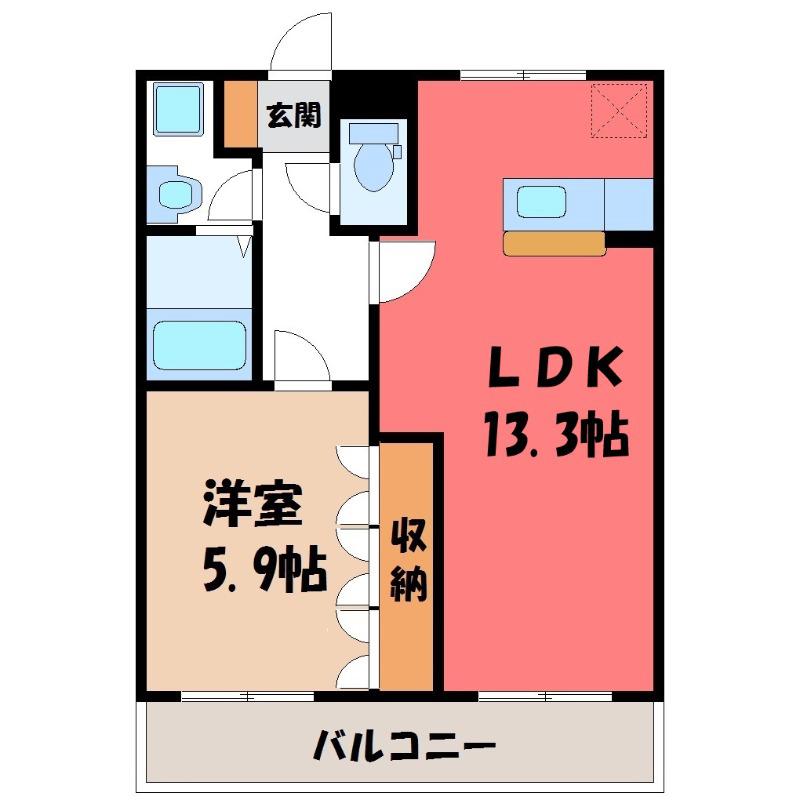 ツイングランデI(1LDK/2階)の間取り写真