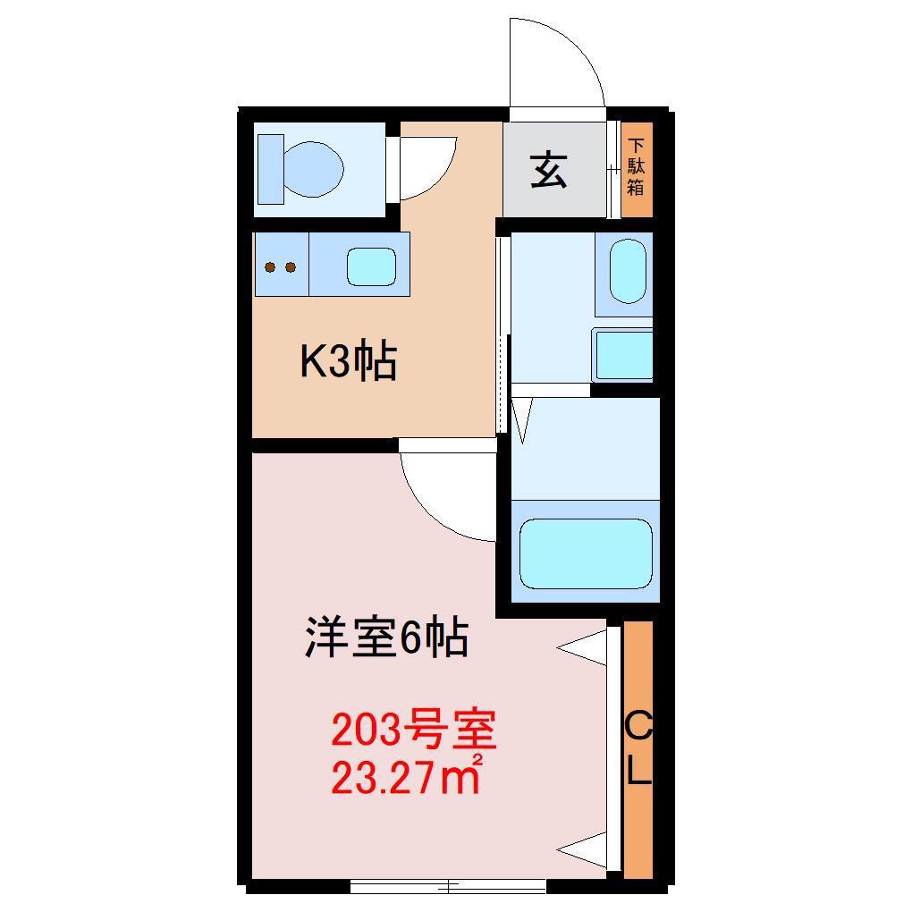 ノースパーク千葉(1K/2階)の間取り写真