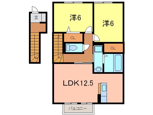 カーミー・芳川 A棟(2LDK/2階)の間取り写真