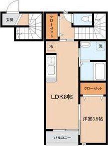 グランビュー緑ヶ丘(1LDK/2階)の間取り写真