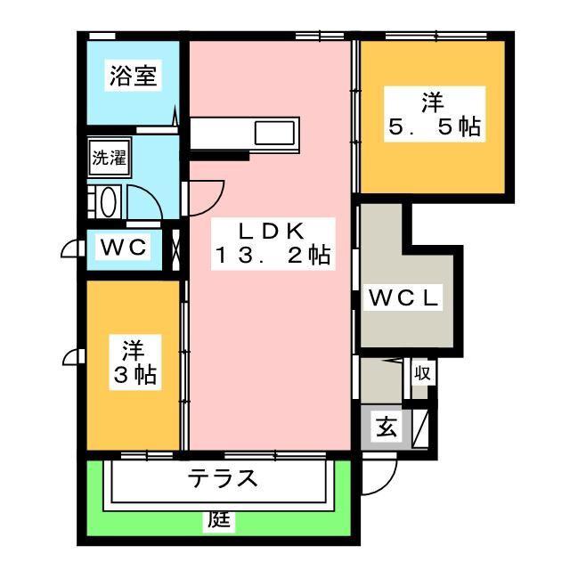 シャーメゾンよしだ B(2LDK/1階)の間取り写真