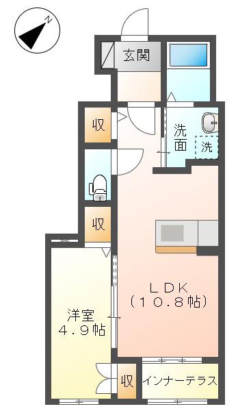 グリーン キャッスル(1LDK/1階)の間取り写真