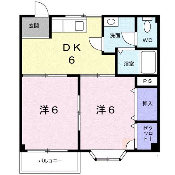 カーサセレーナ(2DK/2階)の間取り写真