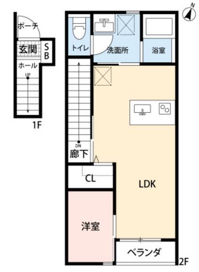 エスリーA棟(1LDK/2階)の間取り写真