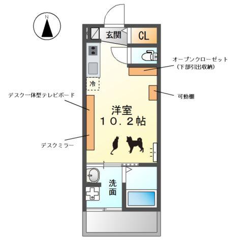ウエストウイングV(ワンルーム/2階)の間取り写真