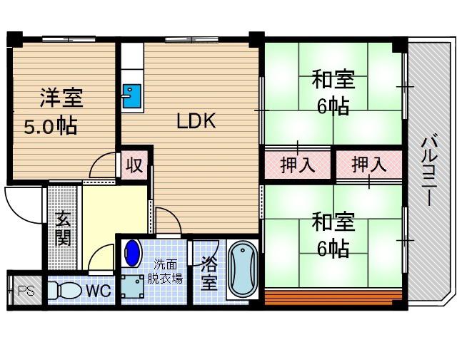 ローズコーポ沢良宜(3LDK/1階)の間取り写真