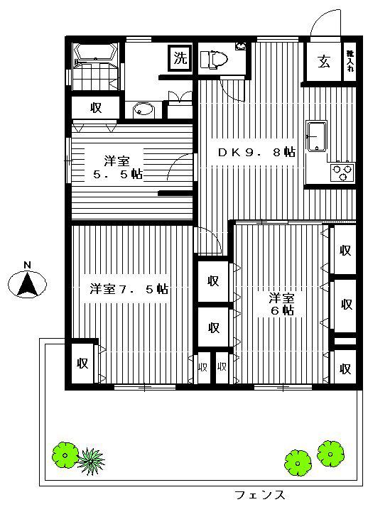 下馬ヨークス(3DK/1階)の間取り写真