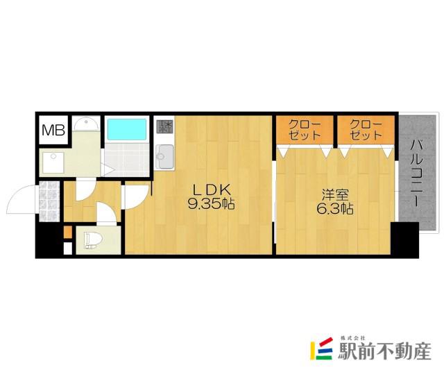 ムーンリバー久留米東町(1LDK/9階)の間取り写真