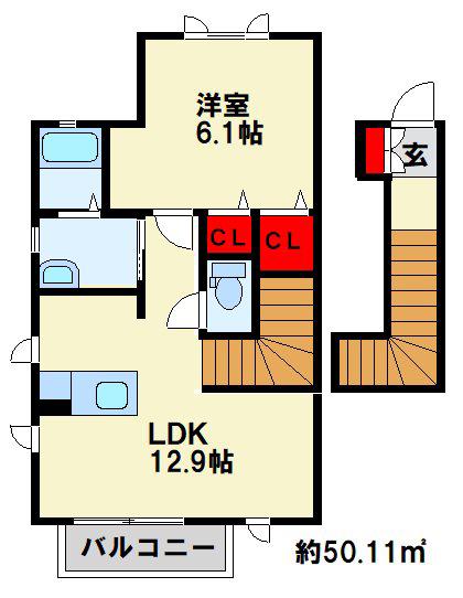 プラム フィールド(1LDK/2階)の間取り写真